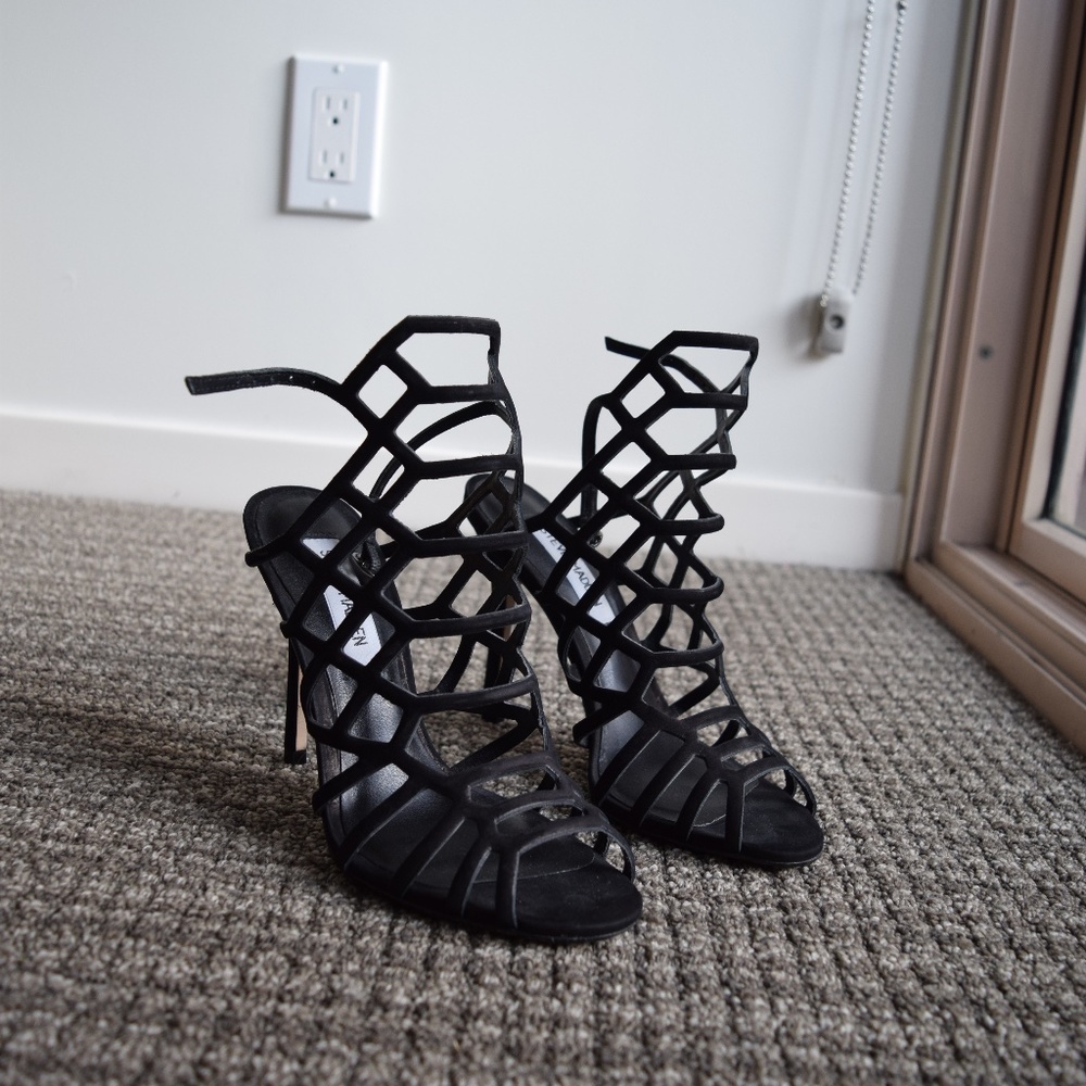 Steve Madden Slithur Black Caged Heels